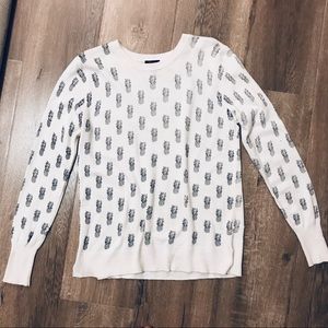 Pineapple Print White Long Sleeve Crew Neck Shirt